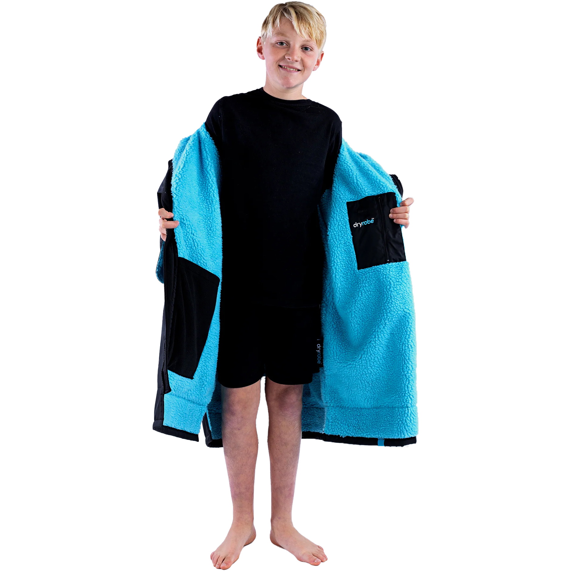 2026 Dryrobe Junior Advance Short Sleeve Changing Robe V3KSS - Black / Blue